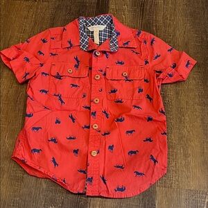 Matilda Jane Red Kids button up  Shirt with Blue horse Print